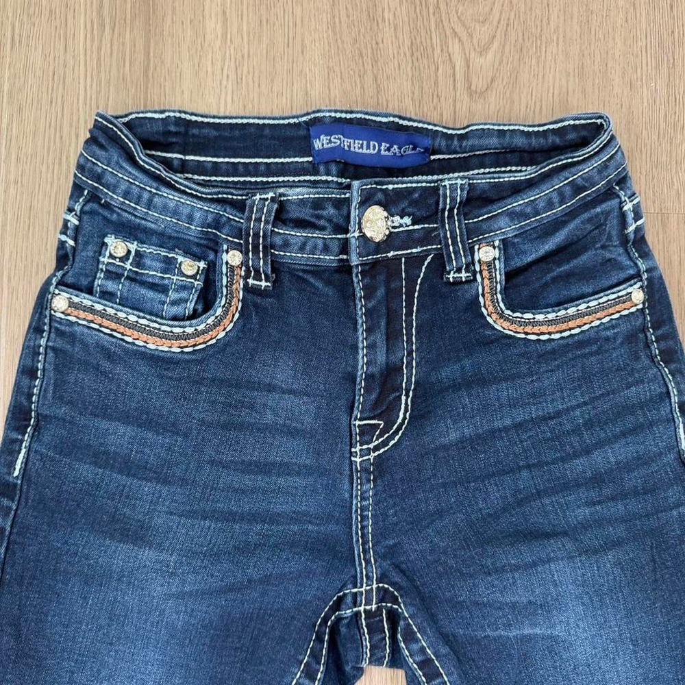Westfield Eagle blue denim jeans with cross design on back pockets. Size: 1 - Picture 7 of 8